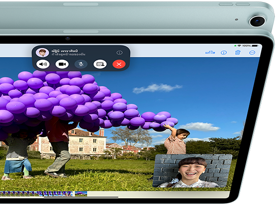 iPad Air พร้อมกล้องหน้าอัลตร้าไวด์ความละเอียด 12MP แสดงการโทร FaceTime พร้อมคุณสมบัติจัดให้อยู่ตรงกลาง